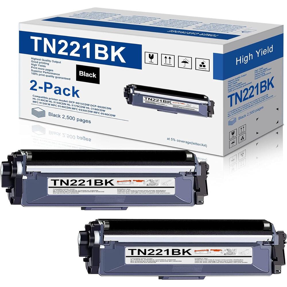 Laser Toner Replacement for Brother TN221/TN221BK (Black,2 Pack)